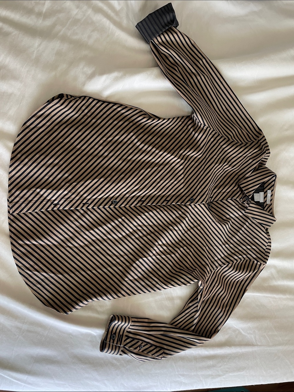 Chico's Black and Beige Striped Button-Down Shirt